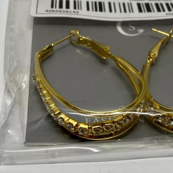 CS Fashion Earrings U Shape Multi Layer Hoop Design Golden Yellow with Gemstones - Picture 8 of 11